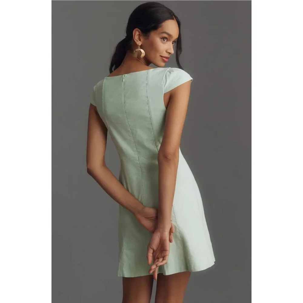 Anthropologie The Cecily Fit Flare Sweetheart Mini dress Pastel Mint Green LG